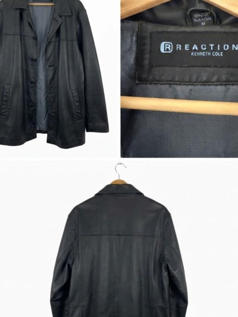 Kenneth Cole Reaction Black Genuine Leather Car Coat Jacket Mens M